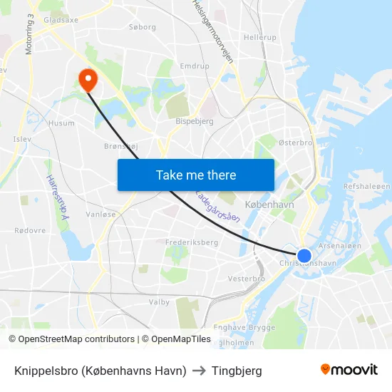 Knippelsbro (Københavns Havn) to Tingbjerg map