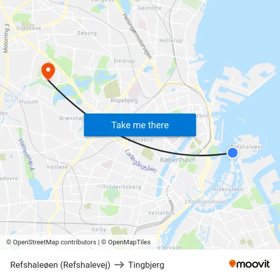 Refshaleøen (Refshalevej) to Tingbjerg map