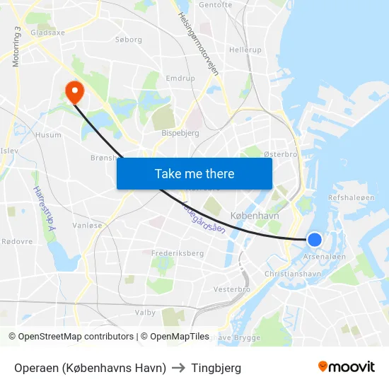 Operaen (Københavns Havn) to Tingbjerg map