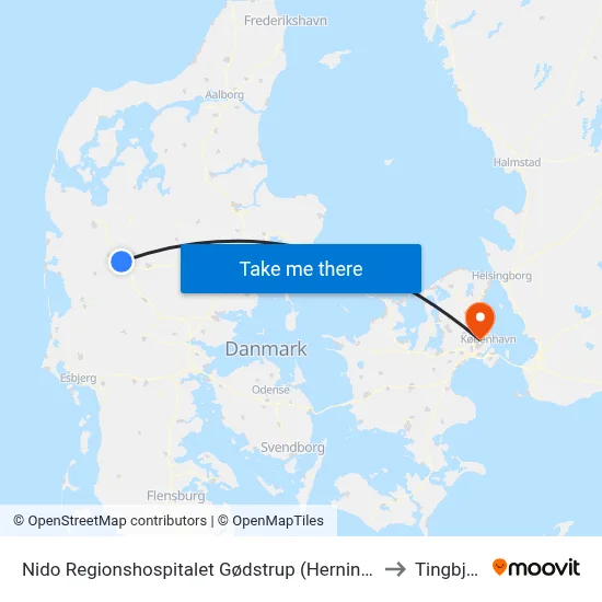 Nido Regionshospitalet Gødstrup (Herning Kom) to Tingbjerg map