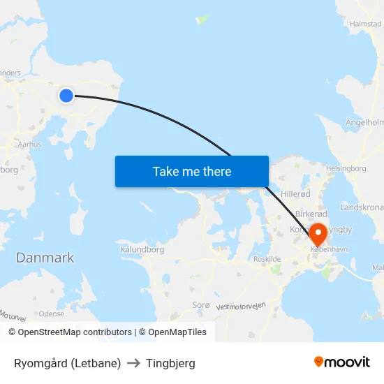 Ryomgård (Letbane) to Tingbjerg map