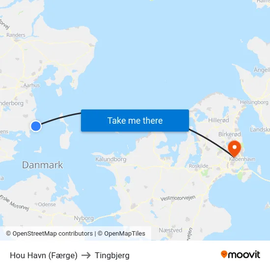 Hou Havn (Færge) to Tingbjerg map