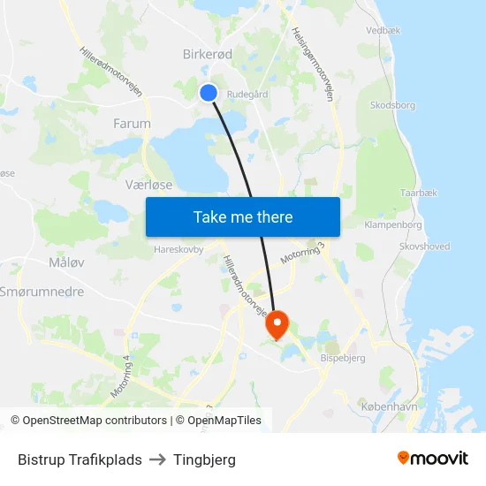 Bistrup Trafikplads to Tingbjerg map