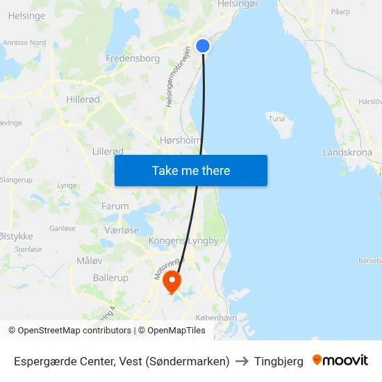 Espergærde Center, Vest (Søndermarken) to Tingbjerg map