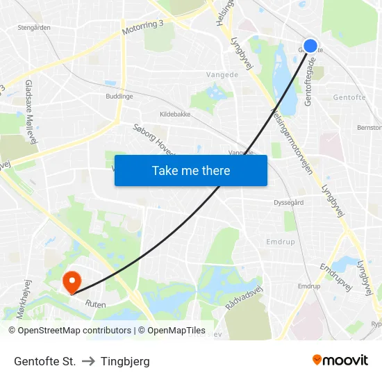 Gentofte St. to Tingbjerg map