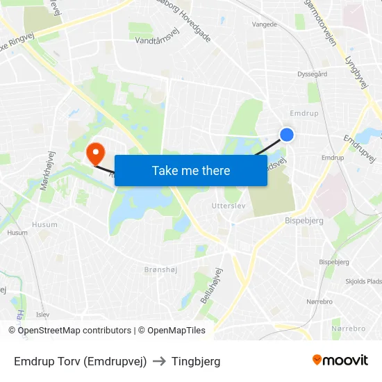 Emdrup Torv (Emdrupvej) to Tingbjerg map