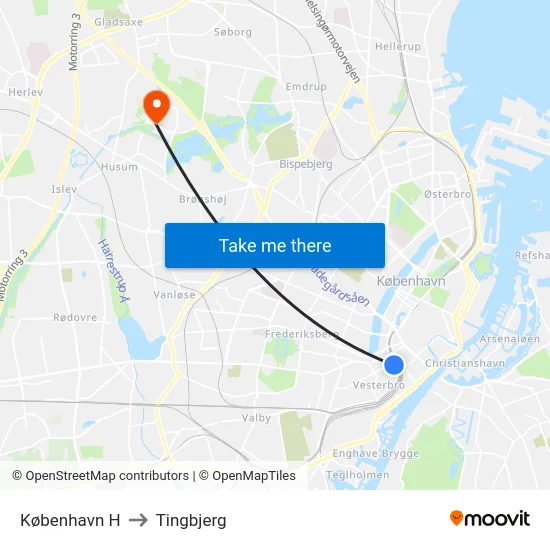 København H to Tingbjerg map