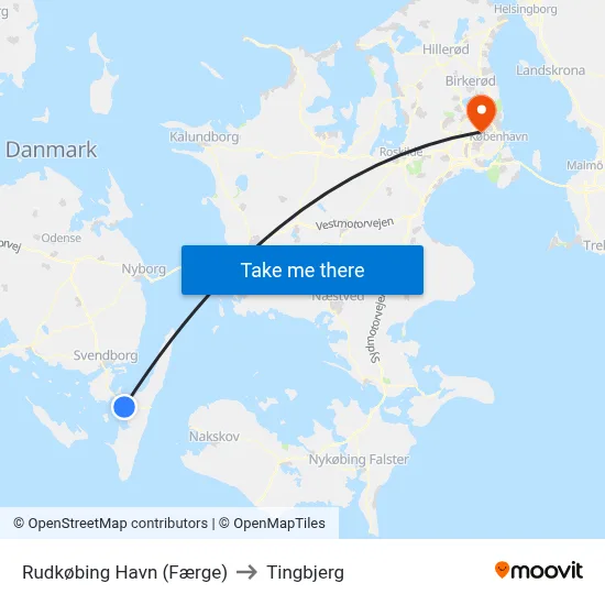 Rudkøbing Havn (Færge) to Tingbjerg map