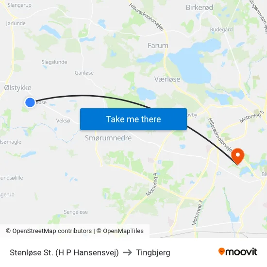 Stenløse St. (H P Hansensvej) to Tingbjerg map