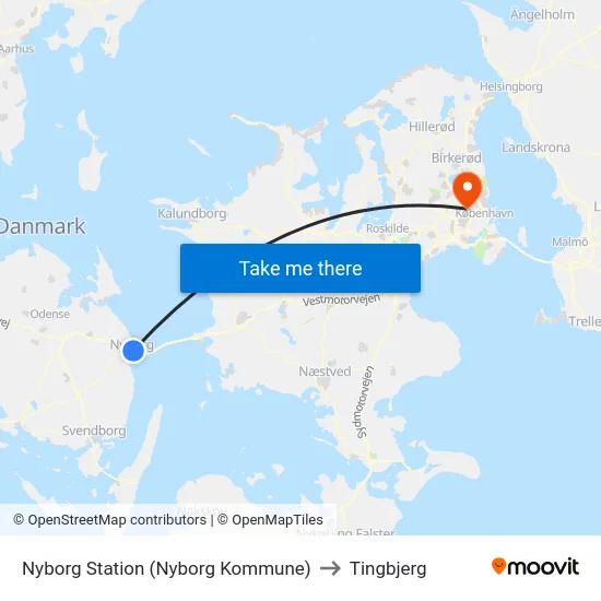 Nyborg Station (Nyborg Kommune) to Tingbjerg map