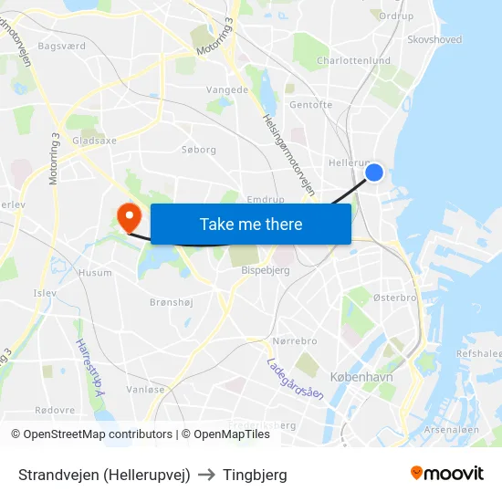 Strandvejen (Hellerupvej) to Tingbjerg map