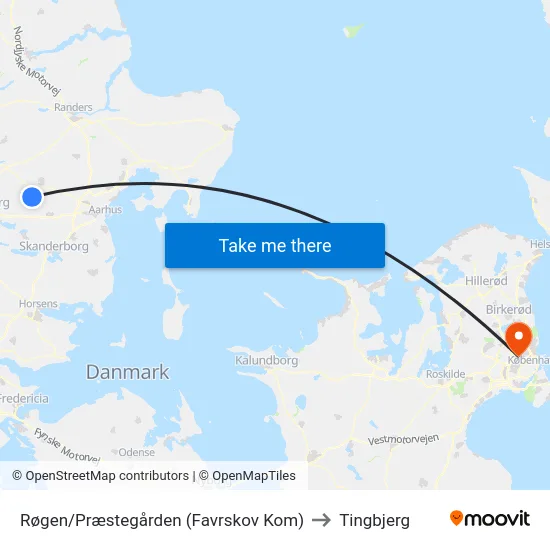 Røgen/Præstegården (Favrskov Kom) to Tingbjerg map