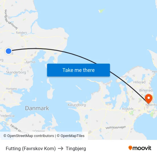 Futting (Favrskov Kom) to Tingbjerg map
