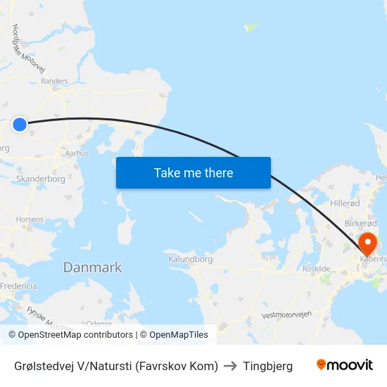 Grølstedvej V/Natursti (Favrskov Kom) to Tingbjerg map