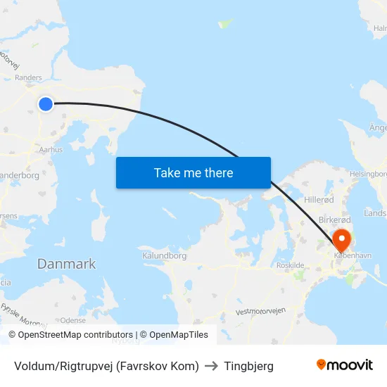 Voldum/Rigtrupvej (Favrskov Kom) to Tingbjerg map