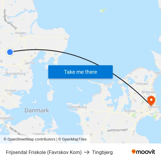 Frijsendal Friskole (Favrskov Kom) to Tingbjerg map