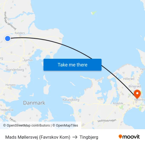 Mads Møllersvej (Favrskov Kom) to Tingbjerg map