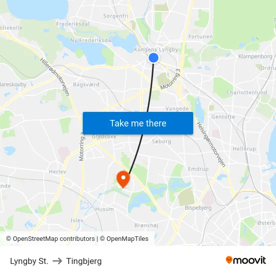 Lyngby St. to Tingbjerg map