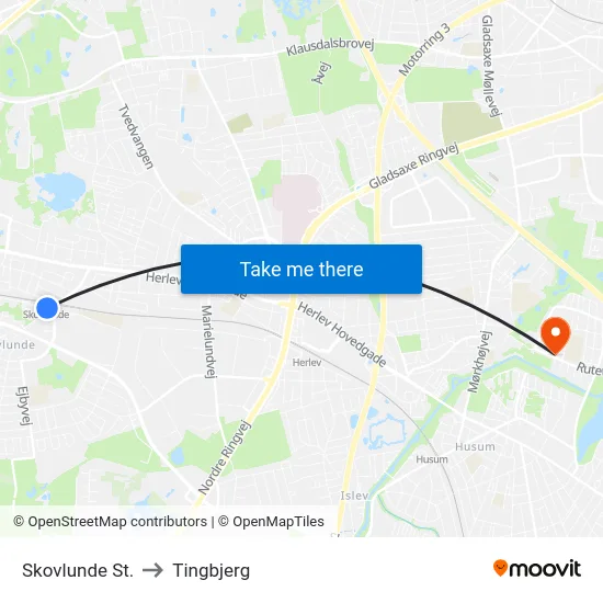 Skovlunde St. to Tingbjerg map