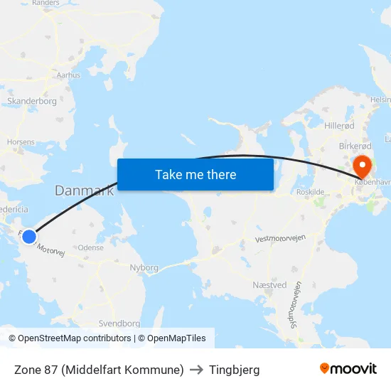 Zone 87 (Middelfart Kommune) to Tingbjerg map