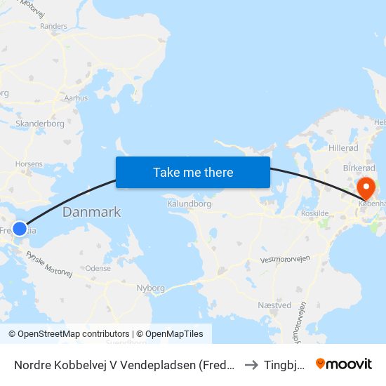 Nordre Kobbelvej V Vendepladsen (Fredericia) to Tingbjerg map