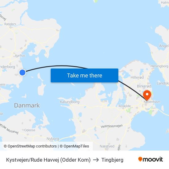 Kystvejen/Rude Havvej (Odder Kom) to Tingbjerg map