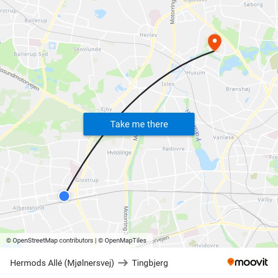 Hermods Allé (Mjølnersvej) to Tingbjerg map