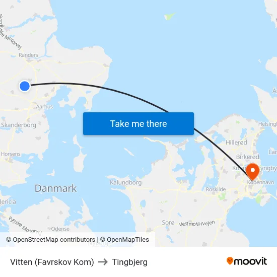 Vitten (Favrskov Kom) to Tingbjerg map