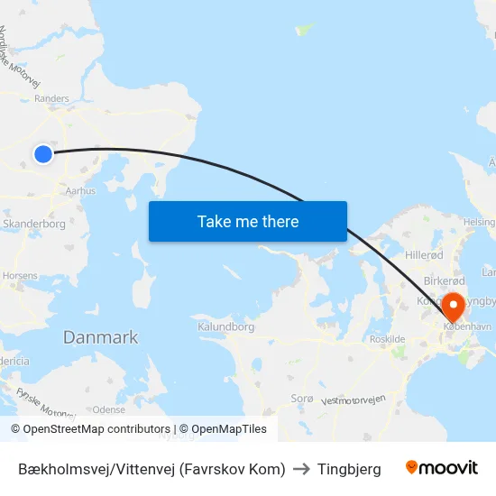 Bækholmsvej/Vittenvej (Favrskov Kom) to Tingbjerg map