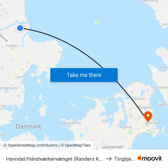 Havndal/Håndværkervænget (Randers Kom) to Tingbjerg map