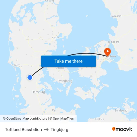 Toftlund Busstation to Tingbjerg map