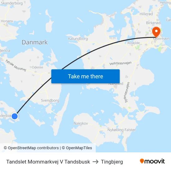 Tandslet Mommarkvej V Tandsbusk to Tingbjerg map