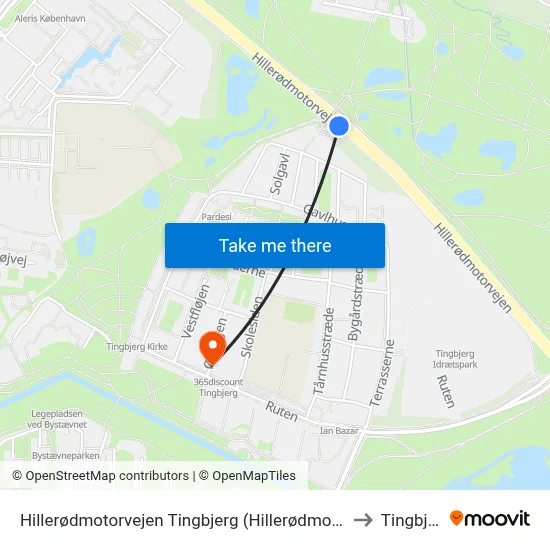 Hillerødmotorvejen Tingbjerg (Hillerødmotorvejen) to Tingbjerg map