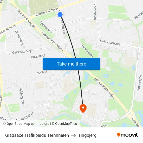 Gladsaxe Trafikplads Terminalen to Tingbjerg map