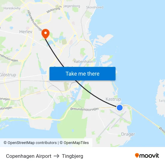Copenhagen Airport to Tingbjerg map