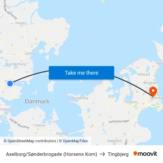 Axelborg/Sønderbrogade (Horsens Kom) to Tingbjerg map