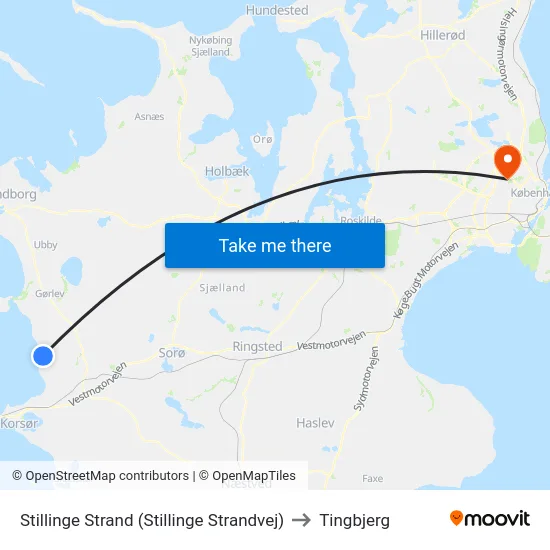 Stillinge Strand (Stillinge Strandvej) to Tingbjerg map