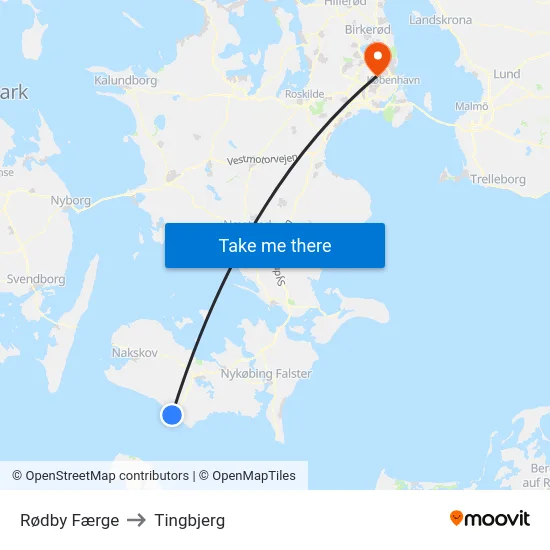 Rødby Færge to Tingbjerg map