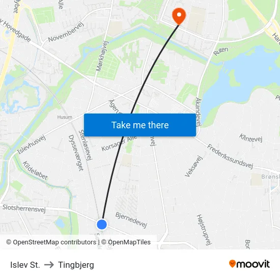 Islev St. to Tingbjerg map