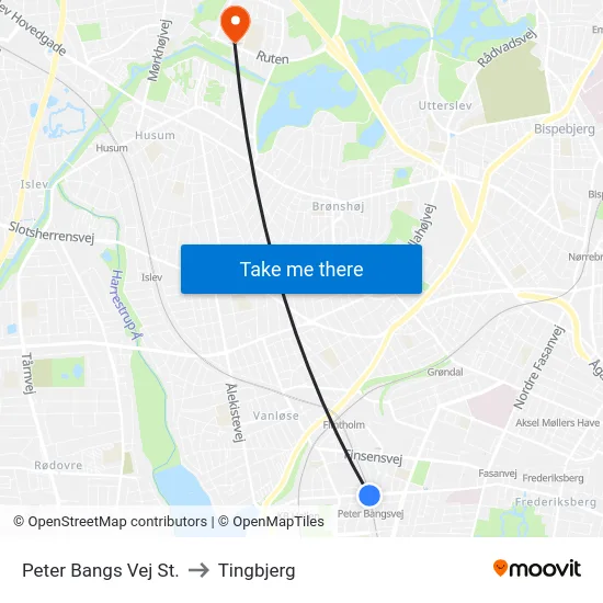 Peter Bangs Vej St. to Tingbjerg map
