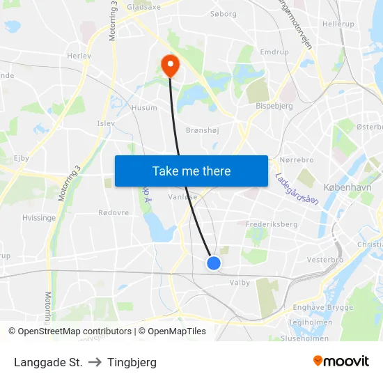 Langgade St. to Tingbjerg map