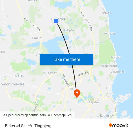 Birkerød St. to Tingbjerg map