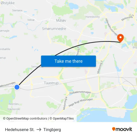 Hedehusene St. to Tingbjerg map