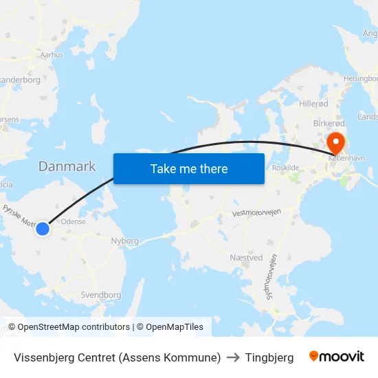 Vissenbjerg Centret (Assens Kommune) to Tingbjerg map