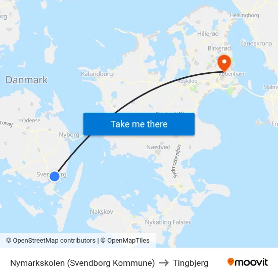 Nymarkskolen (Svendborg Kommune) to Tingbjerg map