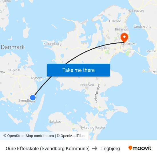 Oure Efterskole (Svendborg Kommune) to Tingbjerg map