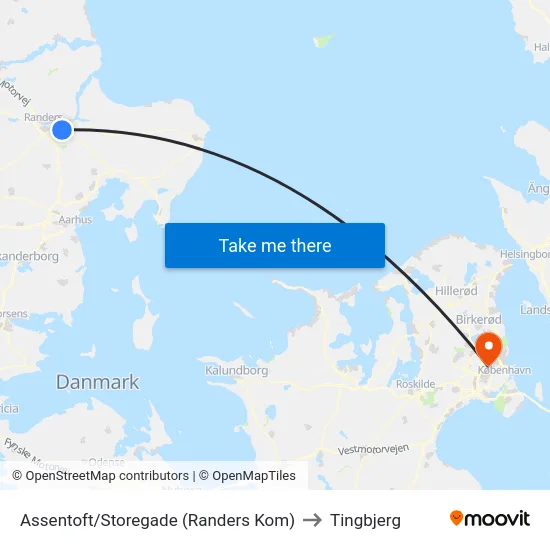 Assentoft/Storegade (Randers Kom) to Tingbjerg map