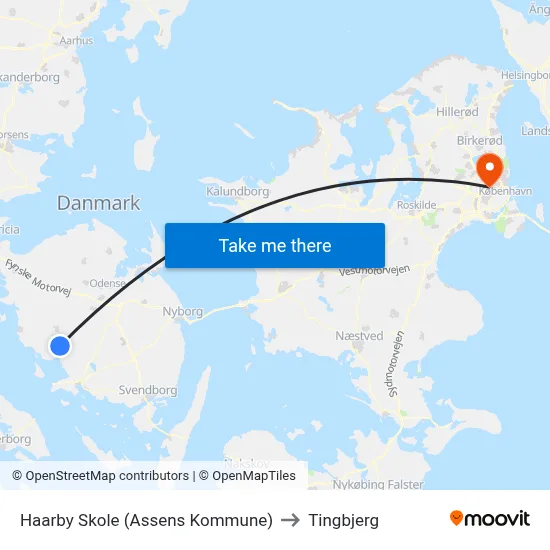 Haarby Skole (Assens Kommune) to Tingbjerg map