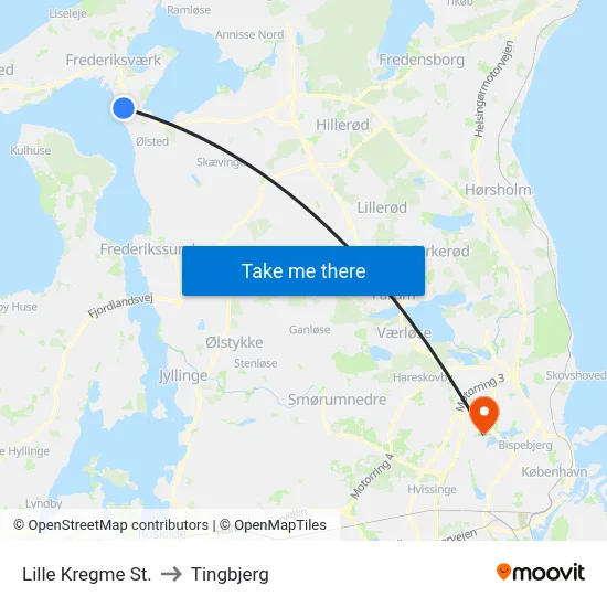Lille Kregme St. to Tingbjerg map
