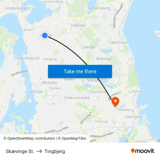Skævinge St. to Tingbjerg map
